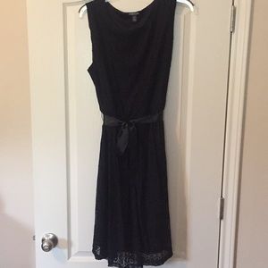 Black Knit Lace Dress with Satin Ribbon Tie